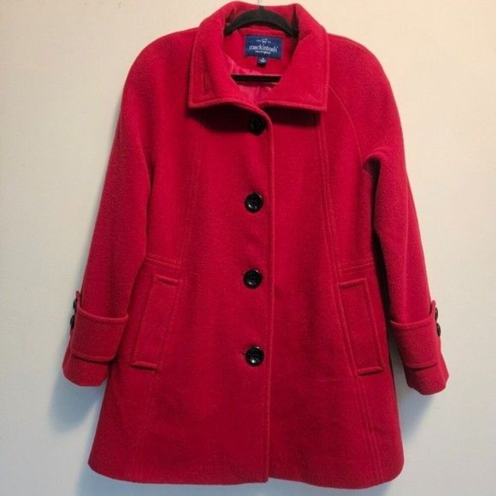 Authentic Mackintosh New England Coat Women's Sz M Red Wool Blend Button Front
